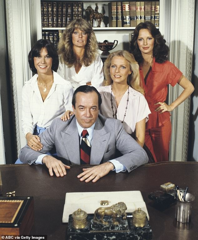 In the late 1970s, Allison starred in one episode of The Waltons and two episodes of Charlie's Angels (1977) alongside Kate Jackson, Farrah Fawcett and Jaclyn Smith; Fawcett (top left) with Kate Jackson, David Doyle, Cheryl Ladd and Jaclyn Smith in Charlie's Angels (1978)