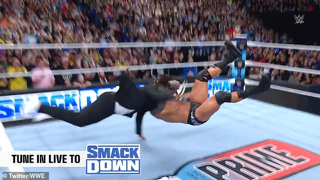 KSI is knocked down by Randy Orton's RKO on Friday night in Dallas