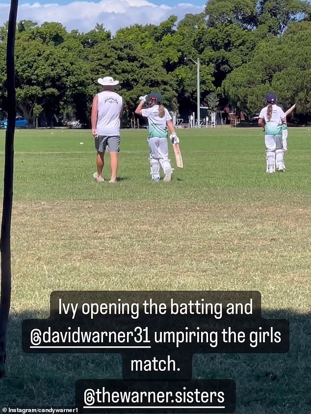 The cricket veteran could be seen watching the action as his nine-year-old daughter Ivy Mae opened the batting in the match.