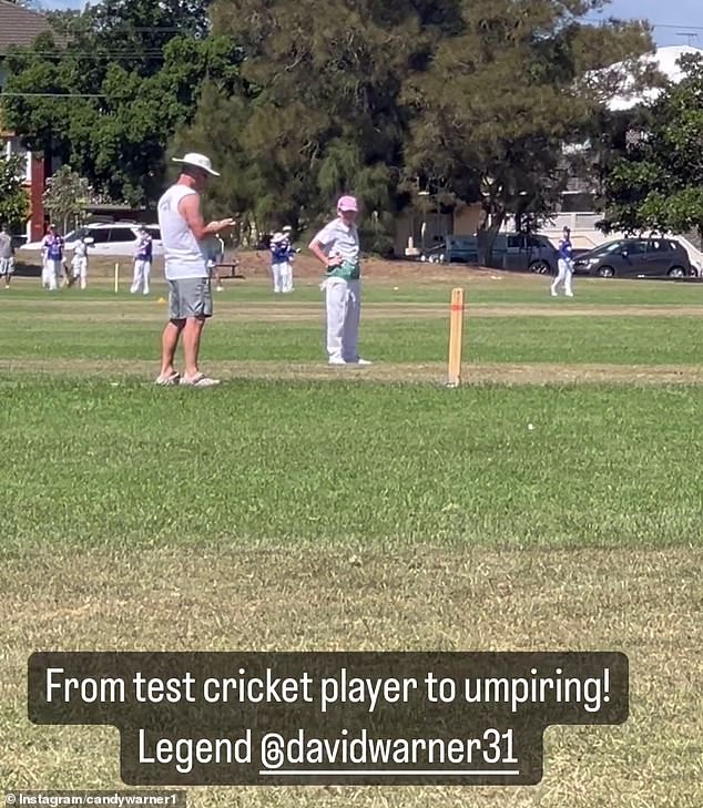 Candice took to her Instagram Stories on Saturday to share a variety of videos of David refereeing his daughter's cricket match.