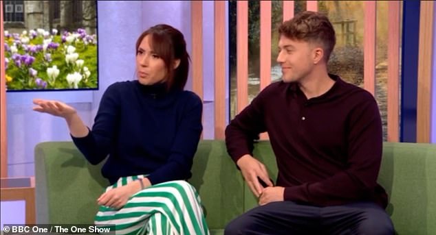 Gasps and nervous laughter erupted in the studio after she made the mistake while speaking to presenters Alex Jones, 46, (left), and Roman Kemp (right), 31.