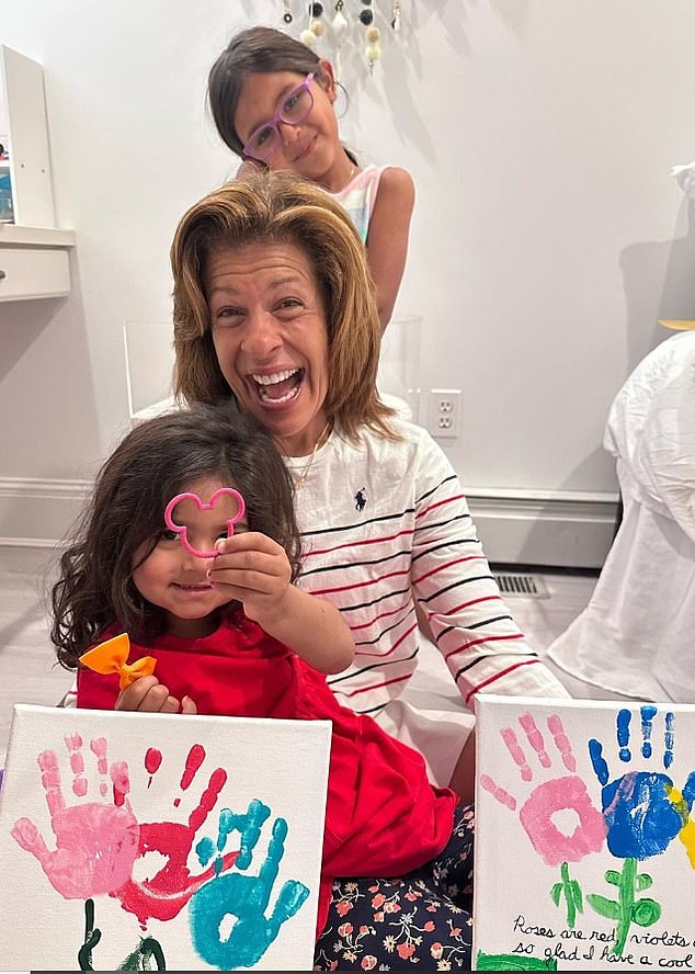 TV host Hoda pictured with her two young daughters; Haley, seven and Hope, four years old