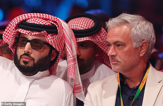 The former Roma coach was also sitting in the front row next to the president of the Saudi General Authority for Entertainment, Turki Alalshikh.