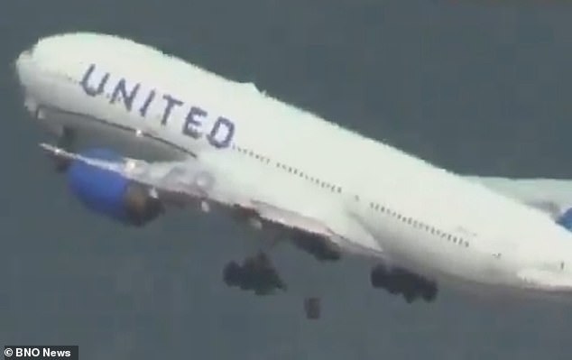 United Airlines Flight 35 left San Francisco airport for Osaka in Japan and was barely leaving the runway when the Boeing 777-200's wheel came off.