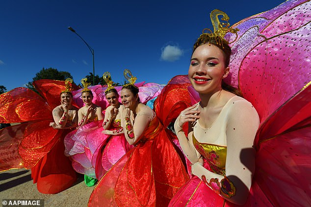 Not everyone was impressed with the decision to cancel Melbourne's annual Moomba parade.  The parade participants appear in the photo.