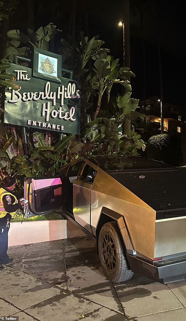 A Tesla Cybertruck driver crashed into the iconic Beverly Hills hotel and asked Elon Musk for a new one after blaming the hotel's valet service.