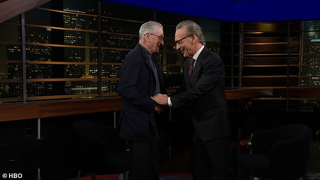 During the show broadcast on Friday, Maher (right) asked De Niro (left) what he thought about Trump's lead in the election polls.