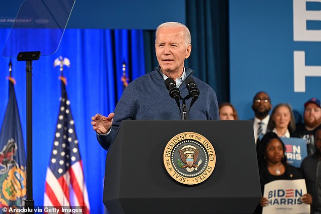 Both Five Thirty-Eight and RealClearPolitics show Trump leading Biden (pictured March 8) in most recent national polls on the 2024 presidential race.