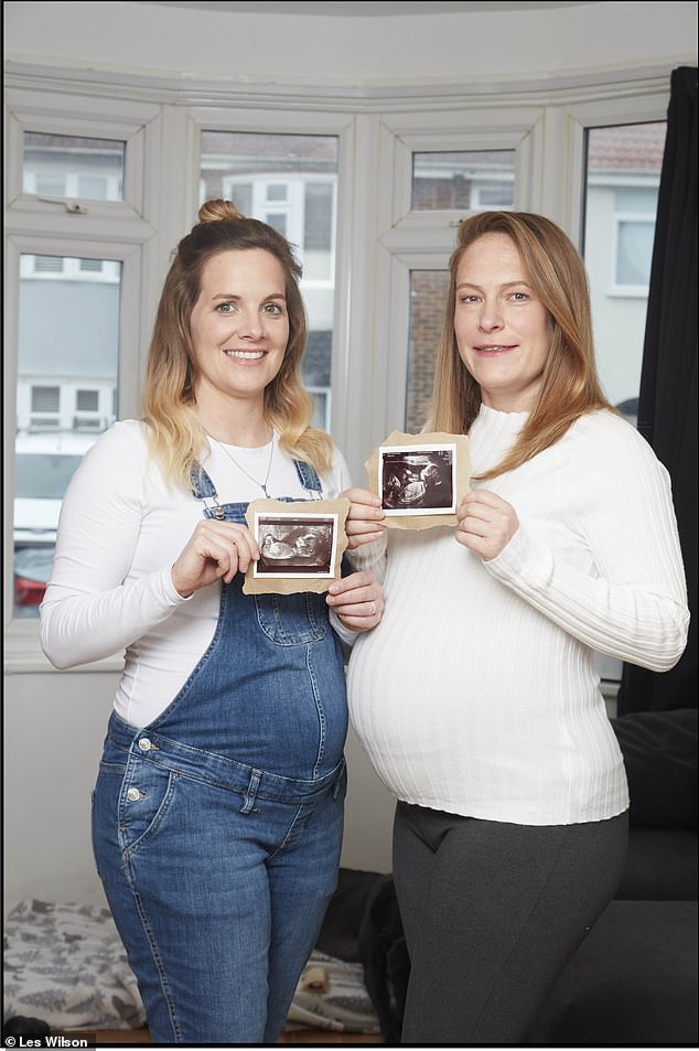 Elvis was created from Kerry's egg, which was fertilized and implanted into Emily so she could be his biological mother. Kerry (left) and Emily (right) performing baby scans on December 17, 2023.