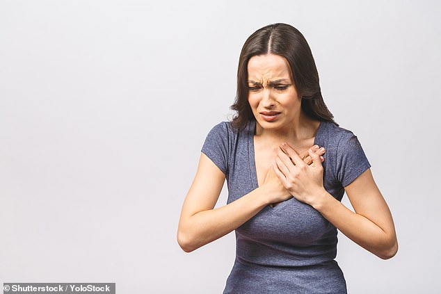 Symptoms of a type of heart condition known as angina predominantly cause chest pain, but women can also experience pain in the neck, jaw and throat (File Image)