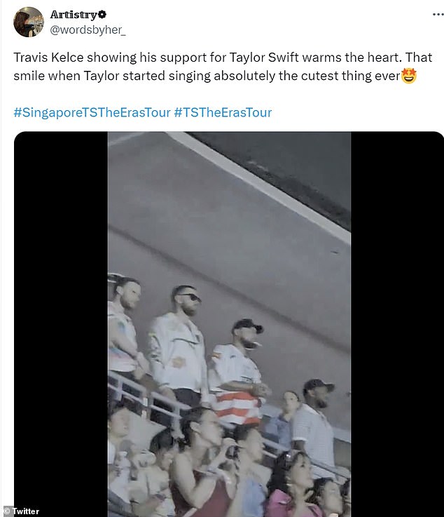 Videos shared on social media showed Travis dancing and singing during the concert from a suite, surrounded by his entourage.