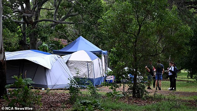 Mr McGill has since been joined by others in the park who have also set up makeshift tents (pictured).