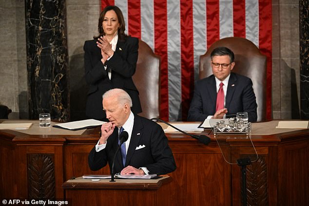 Biden coughed several times into his fist during his State of the Union address on Thursday.