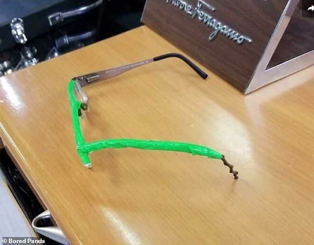 Creative thinking helped a person fix his glasses by replacing the broken arm with a... twig