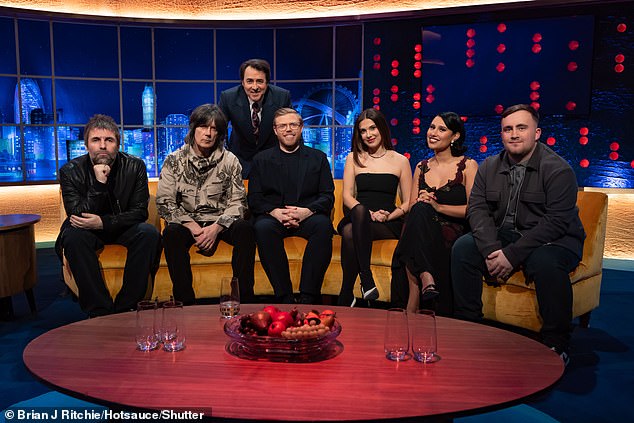 The darts sensation (right) appeared on the show with Liam Gallagher (left) and Millie Bobby Brown (third right)