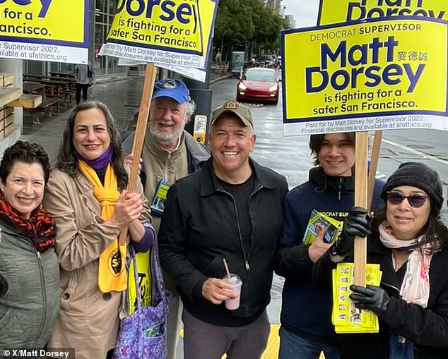 San Francisco Board of Supervisors member Matt Dorsey (center), whose campaign Parina (third from left) supported as a volunteer, was shocked to learn of the allegations.