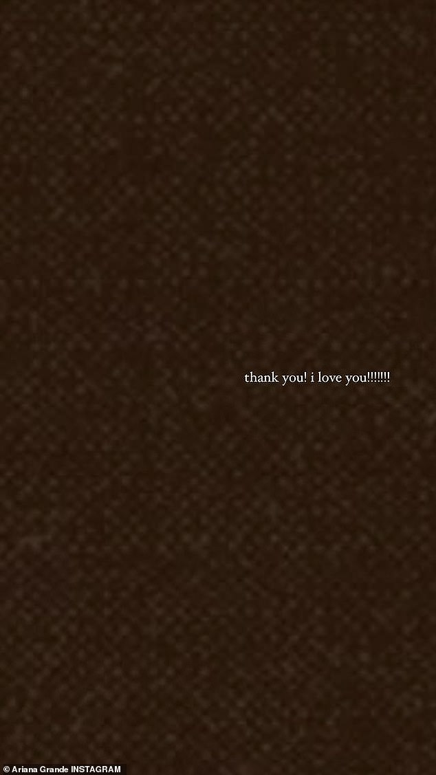 The two-time Grammy winner followed up with a similar post featuring a blank background and white text that read, 'Thank you! I love you!!!!!!!'