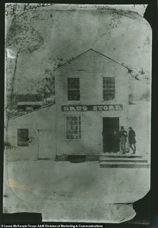 Pictured is one of the few remaining images of the city, showing a pharmacy.