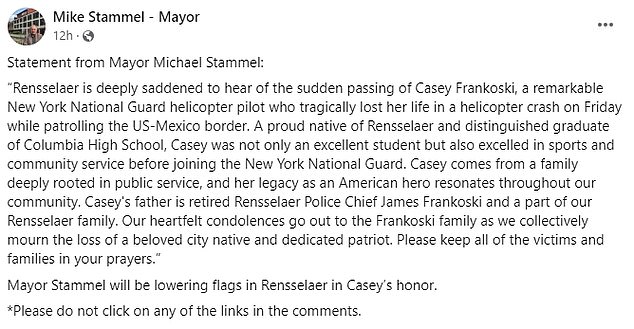 Rensselaer, New York Mayor Mike Stammel issued a statement.
