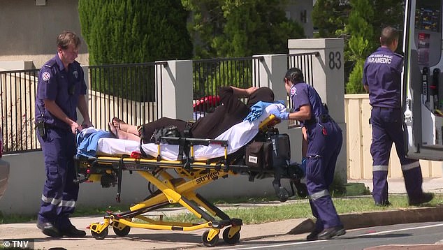 A second man, aged 47, was treated for head injuries and taken to Auburn Hospital and is assisting police with their inquiries. In the photo a man appears on a stretcher.