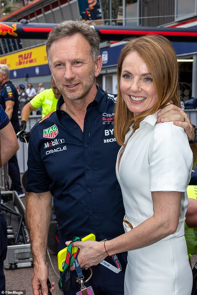 Geri Halliwell faces fresh torment after WhatsApp texts and photos said to have been exchanged between her F1 husband Christian Horner and a female employee were leaked. Pictured: Halliwell and Horner together at the Monaco Grand Prix last May