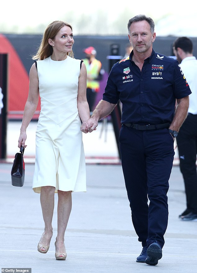 Geri also accompanied Christian on race day last week in a defiant show of support for her vulnerable husband