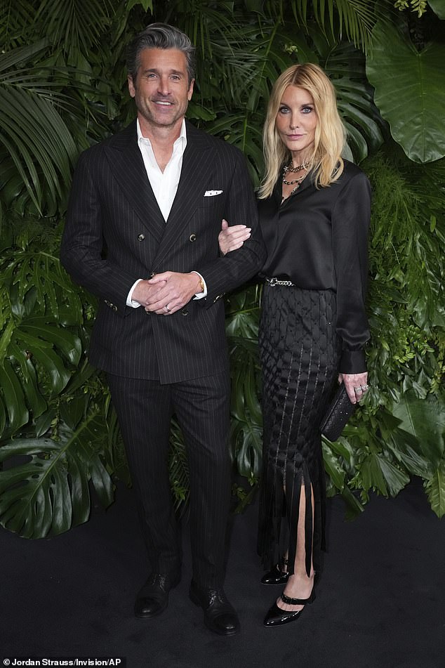 Patrick looked dapper as ever in a black pinstripe double breasted suit with no tie and Jillian coordinated with him in a silk blouse tucked into a fringed maxi skirt and patent Mary Janes