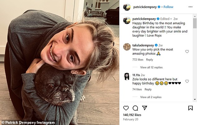 On February 20, Patrick celebrated their daughter Tallula Fyfe Dempsey's 22nd birthday, writing: 'You brighten every day with your smile and laughter!'