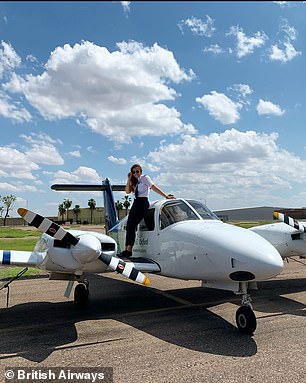 She photographed on a training aircraft at Falcon Field in Phoenix, Arizona, in 2021