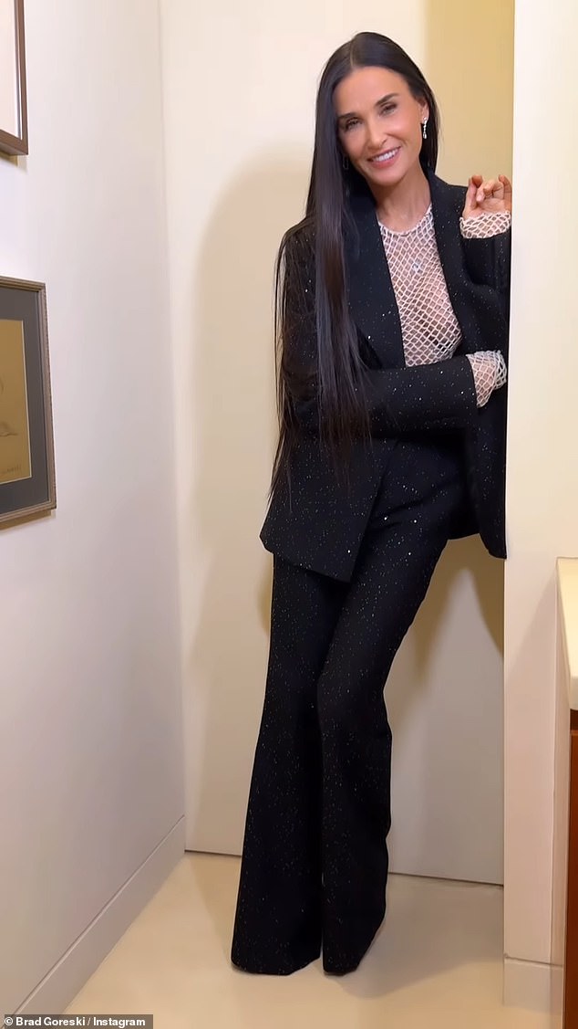 The Feud: Capote Vs. The Swans actress easily defied her 61 years in a sparkly black Gabriela Hearst pantsuit over a white net top, black Santoni heels and Anita Ko jewelry selected by stylist Brad Goreski