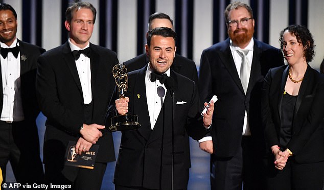 Elton John recently became the latest to achieve EGOT status when he finally won the Emmy in January of this year for Outstanding Variety Special (Live) for his concert Elton John: Farewell From Dodger Stadium, which streamed on Disney+;  Gabe Turner is seen accepting the honor