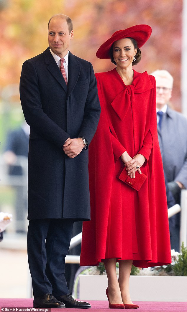 William has stepped up royal engagements in Kate's absence. Pictured: Prince William and Princess Kate are seen at a ceremonial welcome for the President and the President of the Republic of Korea at Horse Guards Parade on November 21 last year