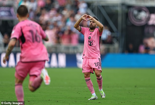 Jordi Alba celebrates after scoring a great goal to reduce Inter Miami's deficit