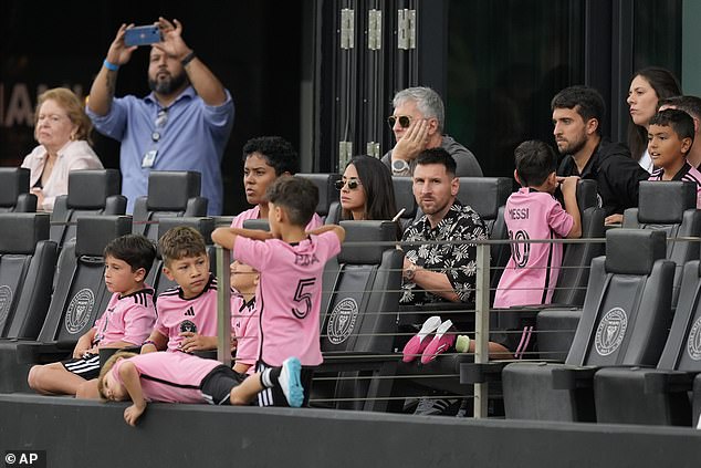 Messi was accompanied by his wife and children in a VIP box next to the Chase Stadium field.