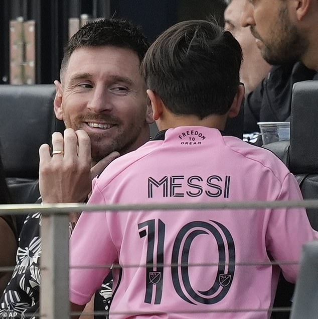 Messi chats with his son during the MLS game, but on the field his teammates missed his talent