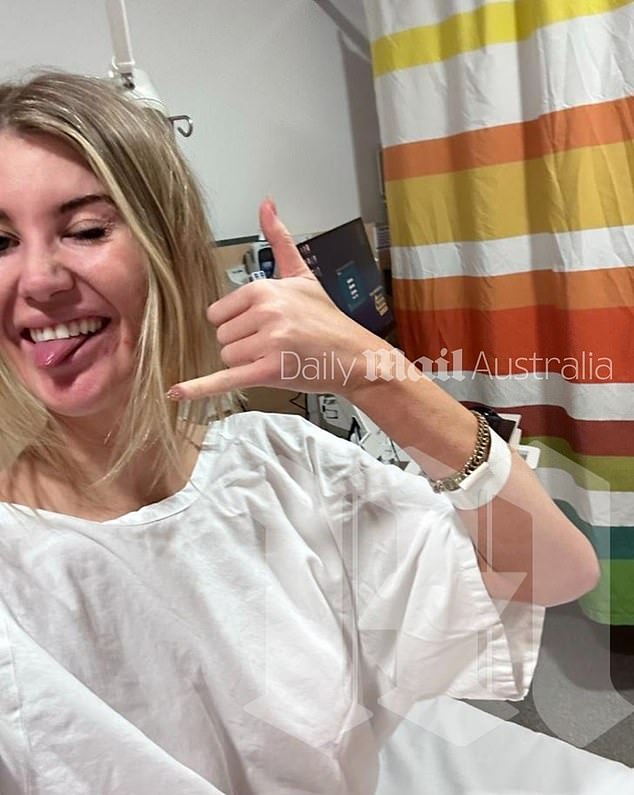 Revealing the severity of her condition, she revealed: 'I actually woke up the weekend before and my arm was like all purple, really swollen... I had to fly back to Perth so I could have keyhole surgery to remove the blood clot and missed a week of filming'