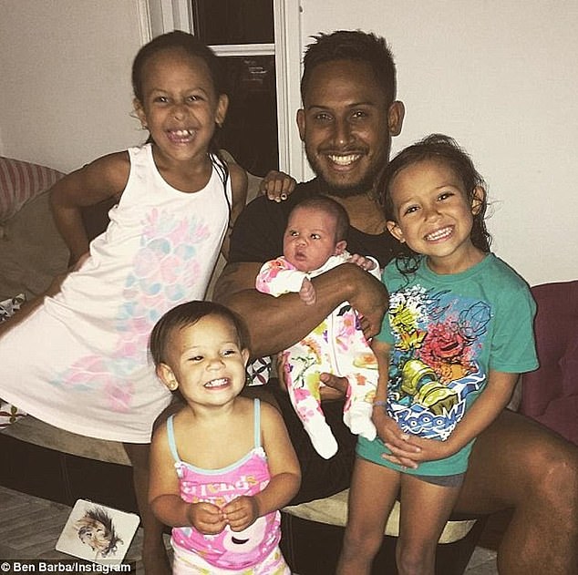 A series of off-field scandals forced the talented player to leave the league (pictured is Barba with his daughters Bodhi, Blaise, Bobbi and Brontë)