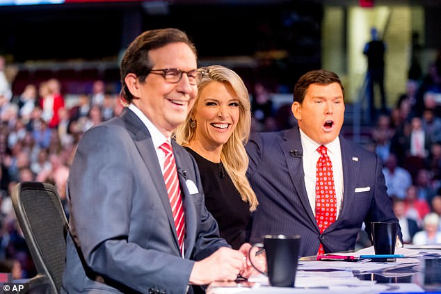 Kelly asked the candidates questions along with fellow Fox hosts Chris Wallace (left) and Bret Baier (right). Trump also attacked Wallace, but much more mildly than Kelly