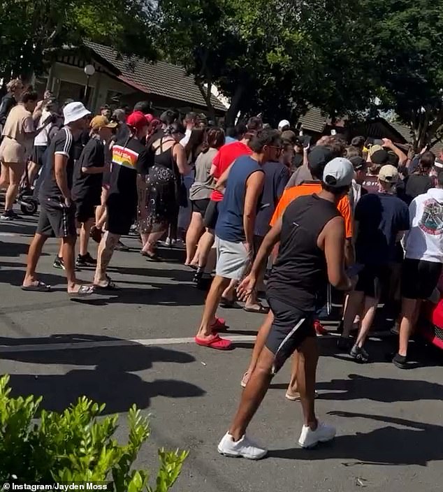 Hundreds gathered in Logan's Bourke Street on Saturday (pictured) for what Queensland Police have called a 'large-scale hooning event'
