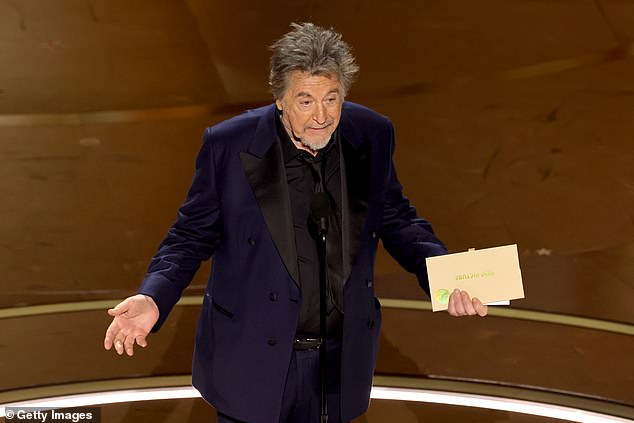 Veteran actor Al Pacino, 83, appeared to struggle to stay on script in a brief preamble before announcing Oppenheimer won best picture