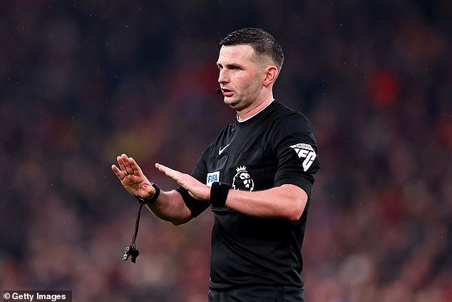 Referee Michael Oliver was in a good position to see the match and decide not to award a penalty.