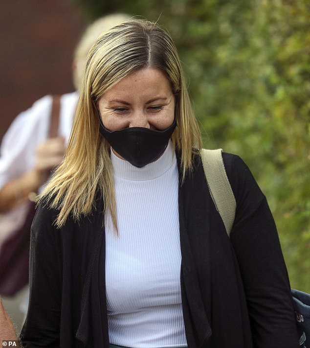 Barber leaves Aylesbury Crown Court after being found guilty of two sex offense charges relating to sending topless Snapchat photos to a 15-year-old student
