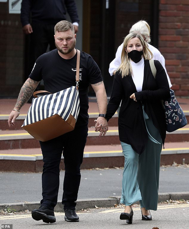 Kandice Barber pictured leaving Aylesbury Crown Court, Buckinghamshire, with her husband Daniel in March 2021 after being convicted of two sex offenses relating to a 15-year-old student