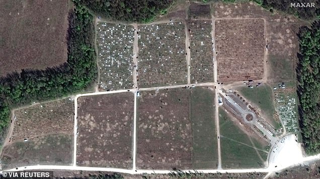 A satellite image shows an overview of the Tula cemetery