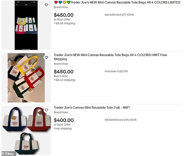 The bags sell for under $3, and sets of three or four bags sell for hundreds online