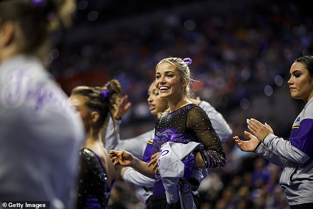 Dunne looks on during a recent gymnastics meet against the Florida Gators in Gainesville