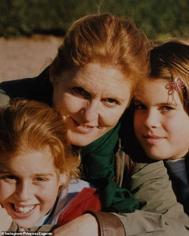 Among the snapshots was a photo of Eugenie, Beatrice and Fergie, from when the princesses were children.