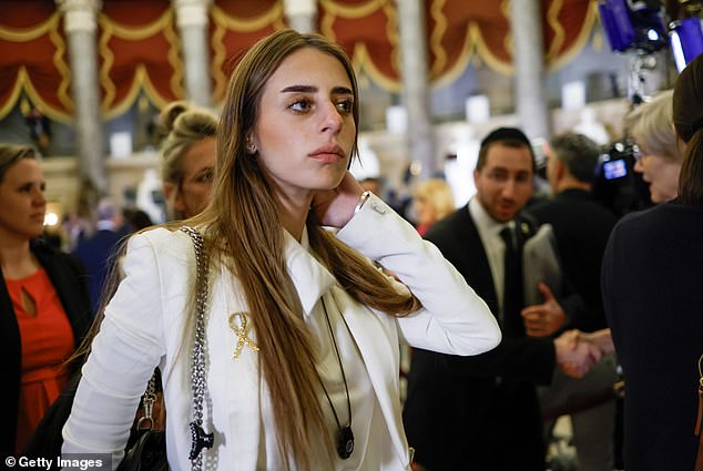 Mia Schem, freed Israeli hostage kidnapped by Hamas, watches President Joe Biden's State of the Union address during a joint session of Congress in the House of Representatives at the U.S. Capitol on March 7, 2024