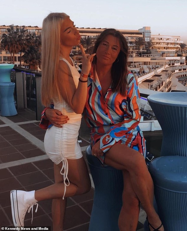 The mother-of-four, pictured with her daughter Eliana Eagle, 15, followed the instructions on the tanning product's label and sniffed the spray, which was supposed to give customers a 'darker' skin pigment