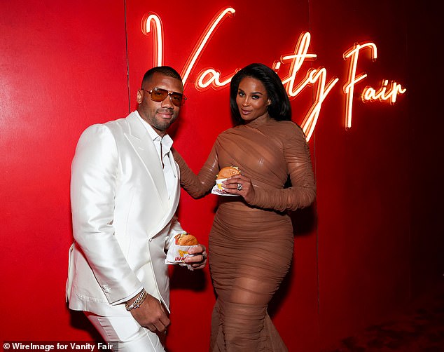 Russell Wilson and Ciara attend the 2024 Vanity Fair Oscar Party hosted by Radhika Jones